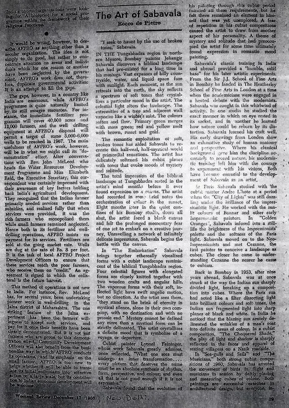 Rocco de Pietro (Writer), The Art of Sabavala, 1966, Newspaper Clipping