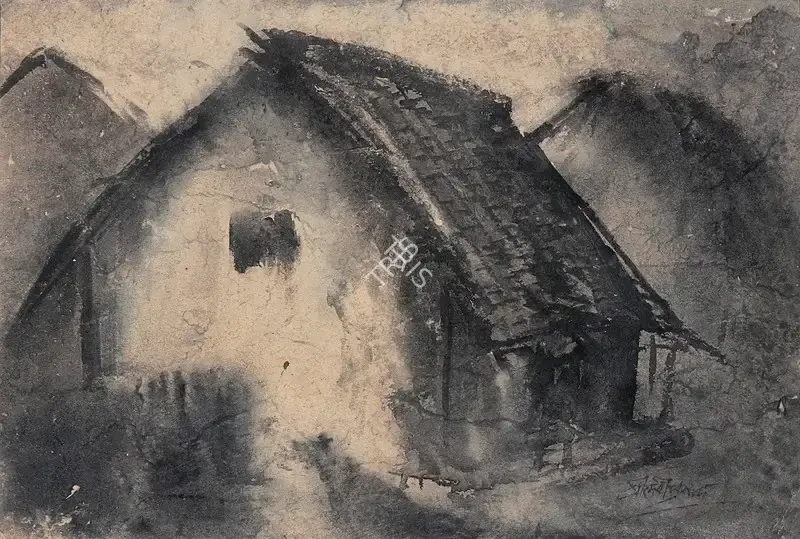 D.P. Roy Chowdhury (Artist), Village Hut, 1949, Painting
