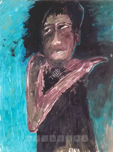 Rabindranath Tagore (Artist), Untitled (Figure With Greenbackground), Painting