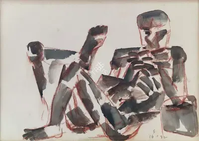 Somnath Hore (Artist), Untitled (Lying Figure), 1982, Painting
