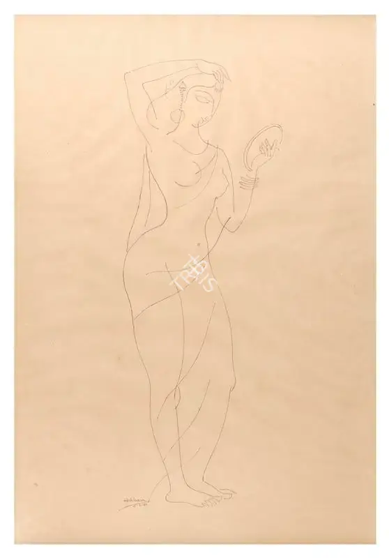 K.K. Hebbar (Artist), Female Monk, 1964, Drawing
