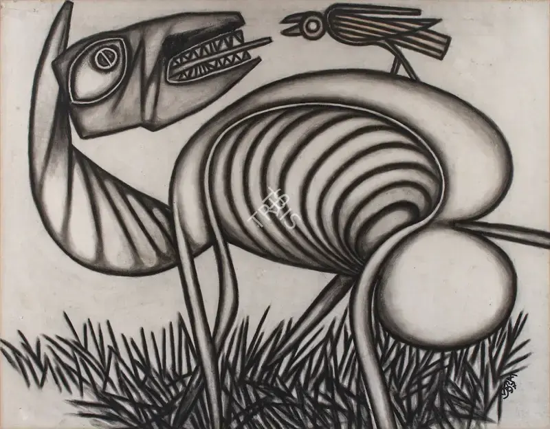 Prokash Karmakar (Artist), Dog and Bird, 1997, Painting