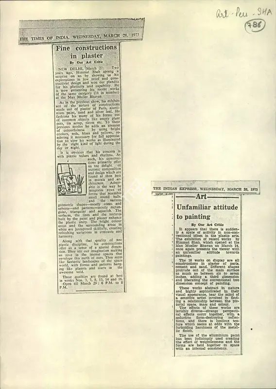 Fine Constructions in Plaster, 1973, Newspaper Clipping