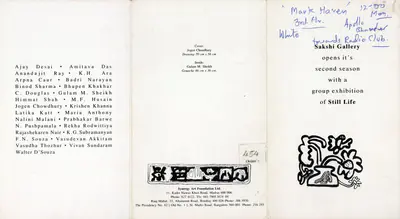 Sakshi Gallery (Organiser), Still Life, 1993, Group Exhibition Invitation