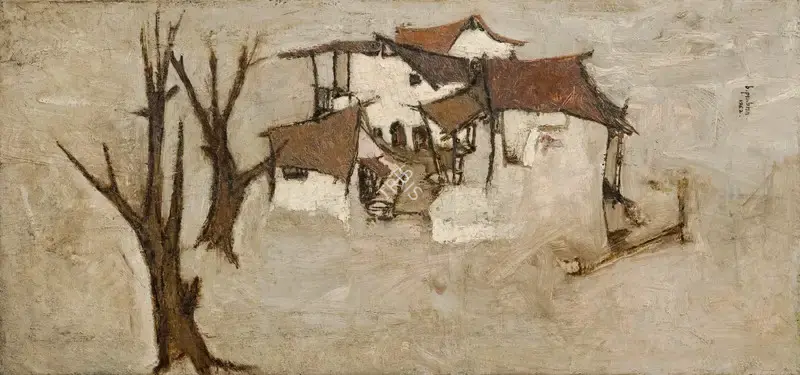 B. Prabha (Artist), Untitled (Village), 1962, Painting