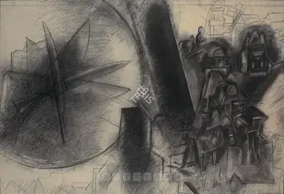 G.M. Sheikh (Artist), Cityscape, 1993, Drawing