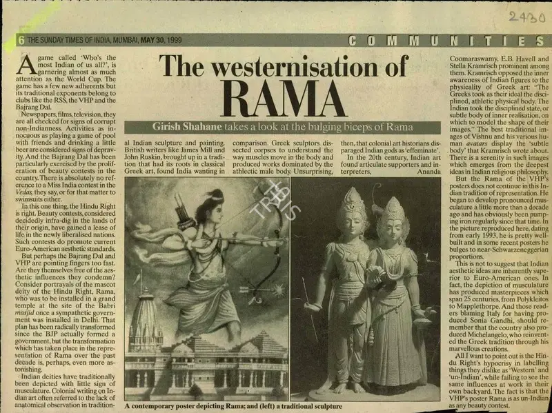 Girish Shahane (Writer), The Westernisation of Rama, 1999, Newspaper Clipping