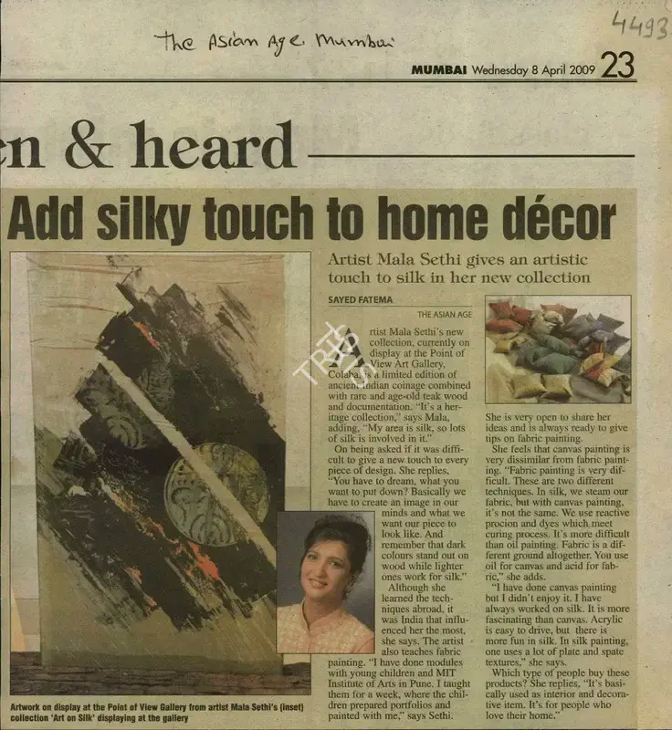 Sayed Fatema (Reporter), Add Silky Touch to home decor, 2009, Newspaper Clipping