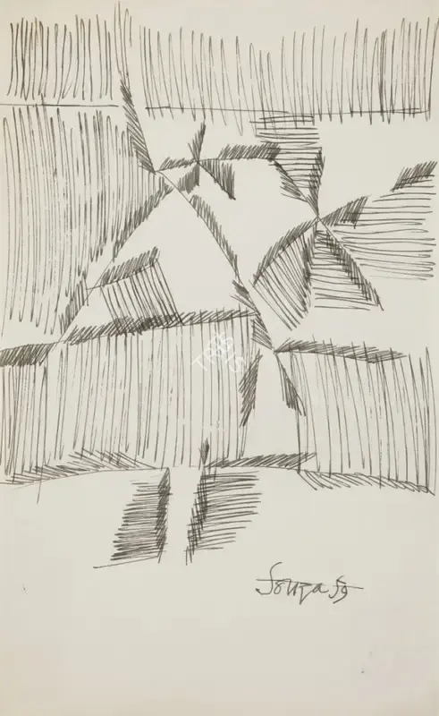F.N. Souza (Artist), Untitled (Landscape with Palm Trees), 1959, Drawing