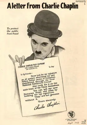 J. Stuart Blackton (Publisher), Public Announcement by Charlie Chaplin Film Company, 1918, Media Clipping
