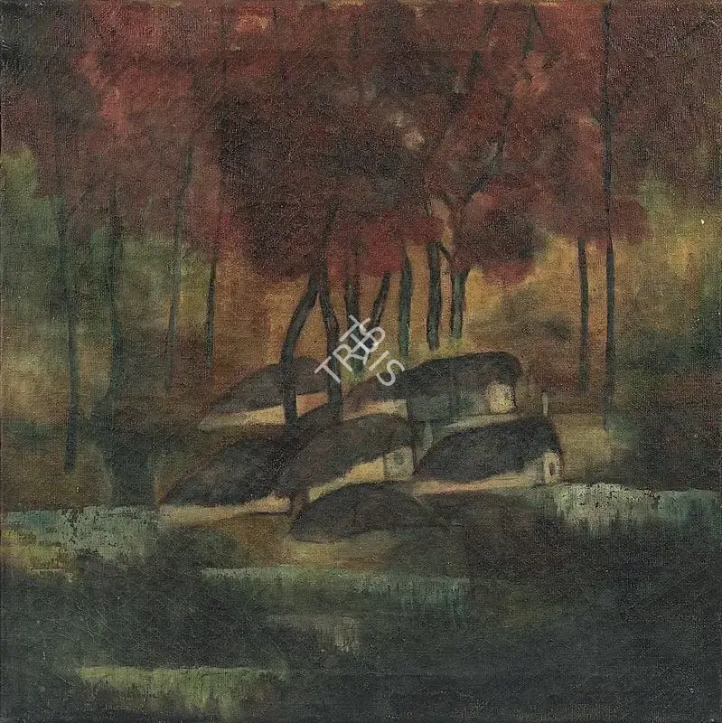 Sailoz Mookherjea (Artist), Village Scene, 1949, Painting
