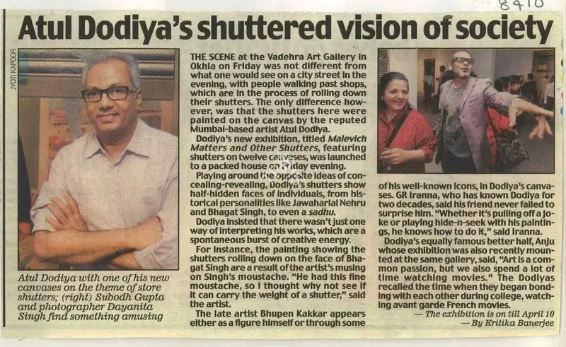 Kritika Banerjee (Reporter), Atul Dodiya's Shuttered Vision of Society, 2010, Newspaper Clipping
