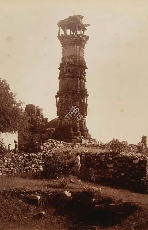 Lala Deen Dayal (Photographer), Jain tower in Chittore fort, 1890, Antiquarian Photograph