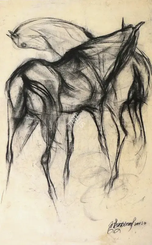 Sunil Das (Artist), Horses, 1960, Painting