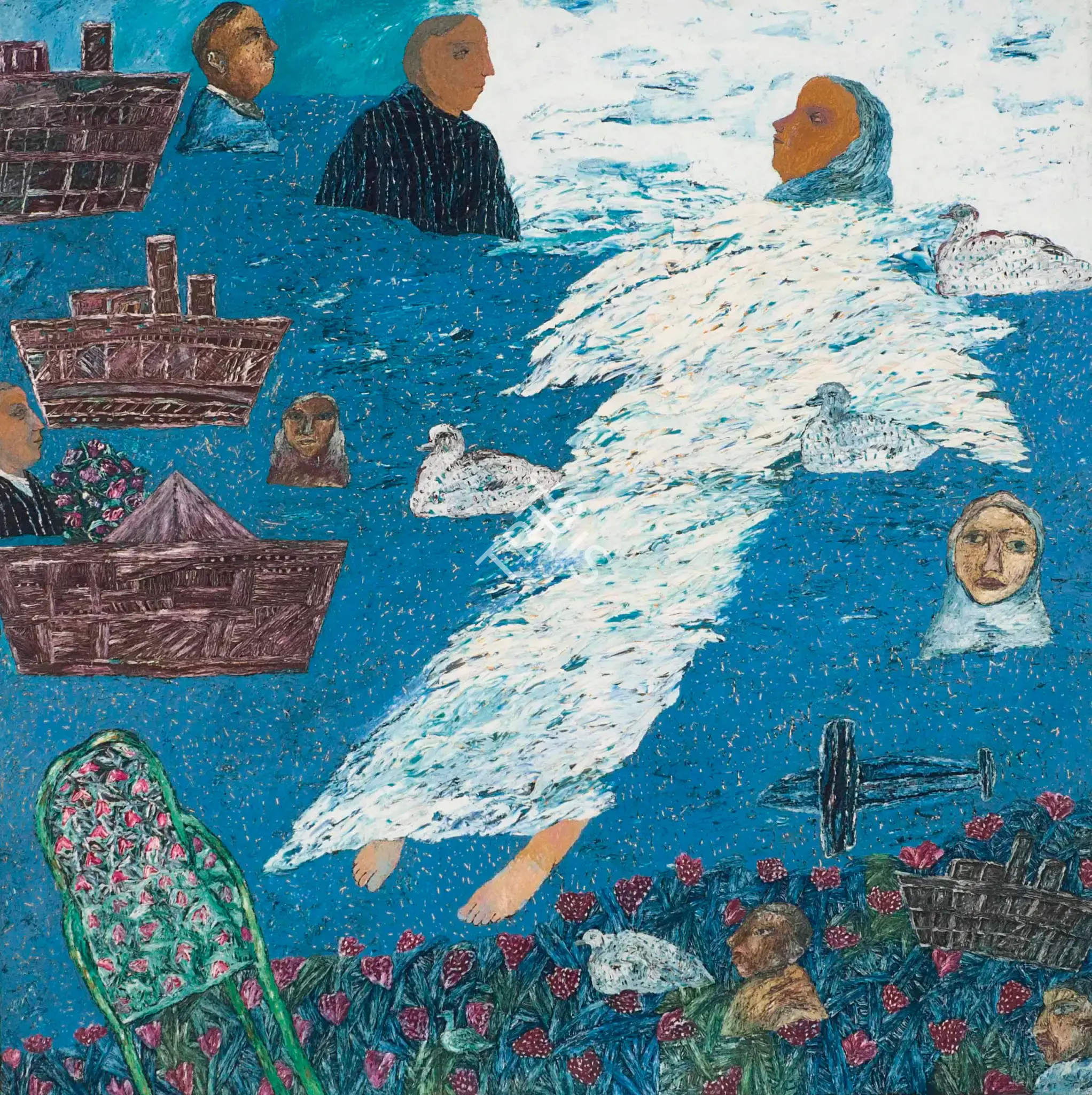 Arpita Singh (Artist), Women with Boats and Ducks (Painting 1), 1986, Painting