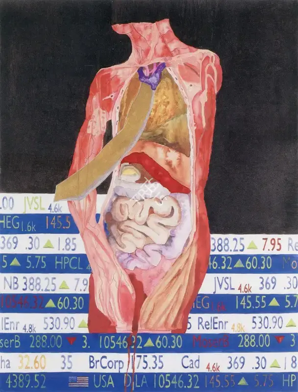 Sanjeev Khandekar (Artist), Man With His Golden Neck Tie, 2006, Painting