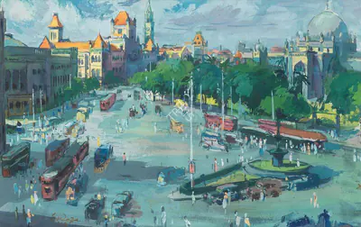 S.H. Raza (Artist), Untitled (Bombay Street Scene), 1949, Painting