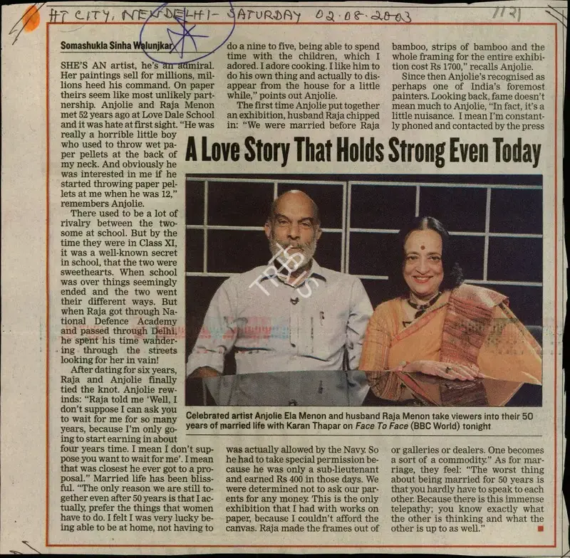 Somashukla Sinha Walunjkar (Reporter), A Love Story that Holds Strong Even Today, 2003, Newspaper Clipping