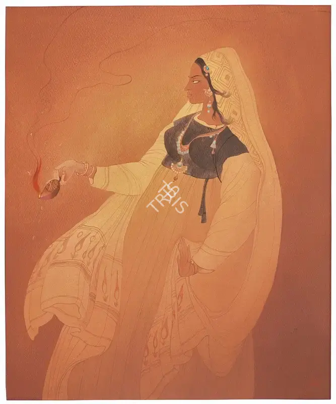 Chughtai, M.A.R. (Artist). Untitled (Moths to a Flame), n.d. | Painting, Ch.NeY/11.09.19, 2019 · Christie's