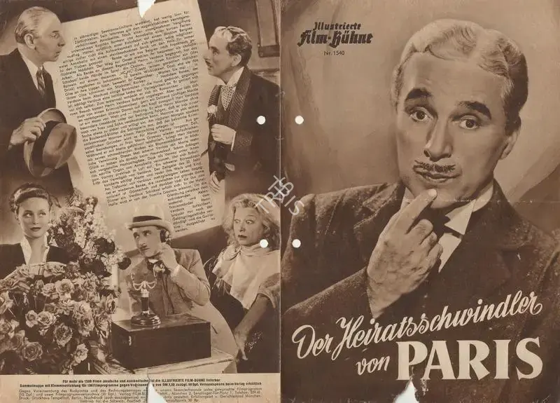 Charlie Chaplin (Producer), Monsieur Verdoux, 1947, Film Advertisement