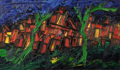 F.N. Souza (Artist), Untitled (Landscape), 1961, Painting