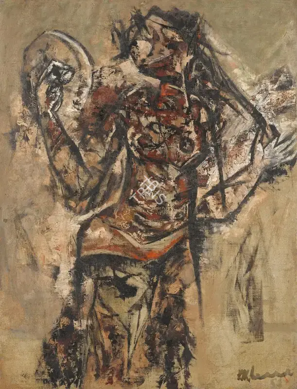 Krishen Khanna (Artist), Untitled (Girl Holding Mirror), 1958, Painting