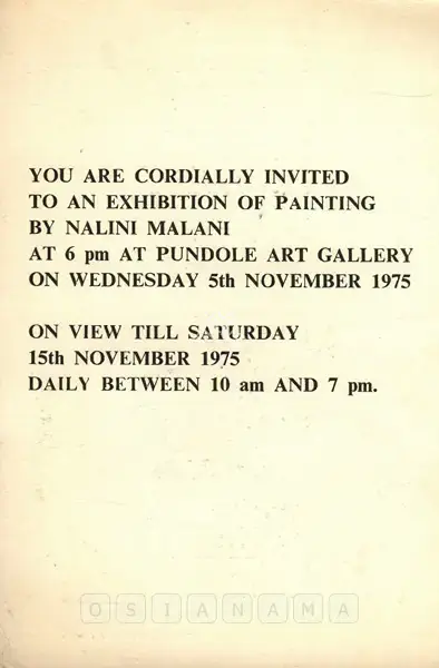 Nalini Malani (Artist), Nalini Malani, 1975, Solo Exhibition Invitation