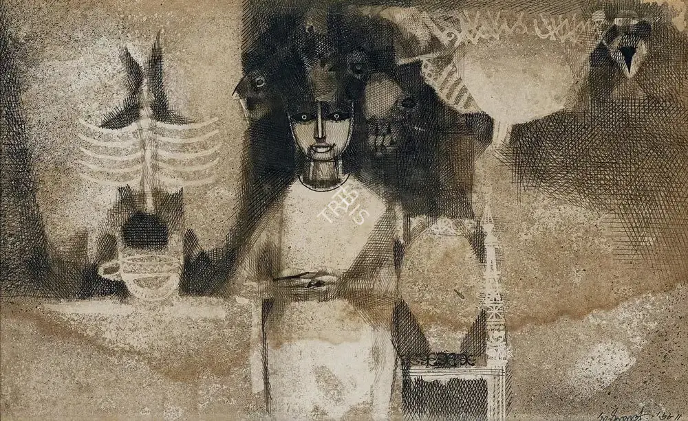 Ganesh Pyne (Artist), The Curator, 1968, Painting