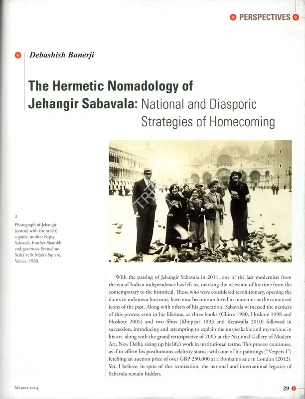 Debashish Banerji (Essayist), The Hermetic Nomadology of Jehangir Sabavala, 2014, Essay