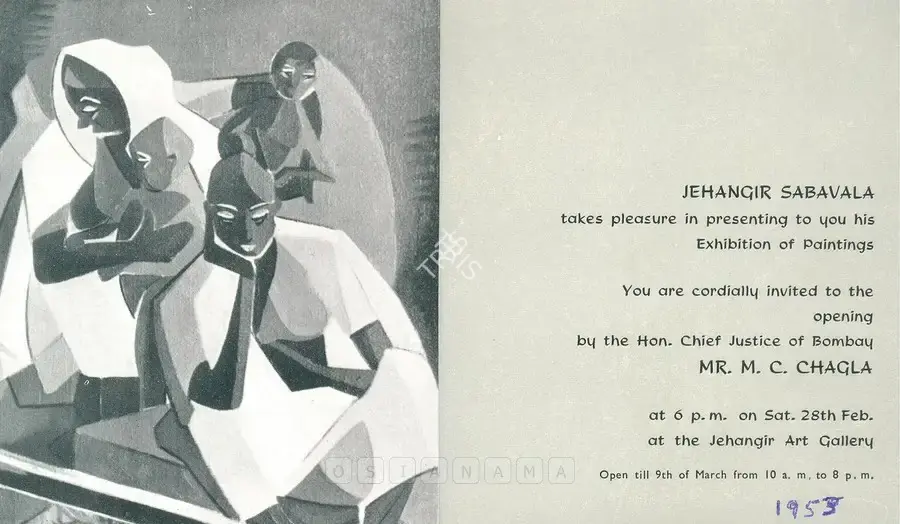 Jehangir Sabavala (Artist), Jehangir Sabavala, 1953, Solo Exhibition Invitation