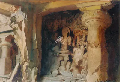 S.L. Haldankar (Artist), Ancient Glories, Elephanta Caves, Painting