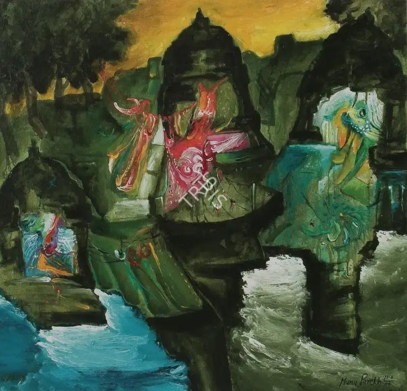 Manu Parekh (Artist), Festival At Benaras Temple II, 2004, Painting
