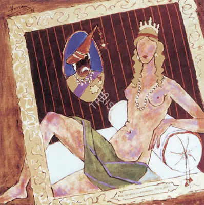 Husain, M. F. (Artist). Her Highness Maharani Rosy Devi. Acrylic on Canvas, 1986 | Maqbool Fida Husain, 2008 | Painting | FineArts | 00495154