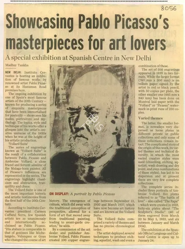 Madhur Tankha (Reporter), Showcasing Pablo Picasso's Masterpieces for Art Lovers, 2010, Newspaper Clipping