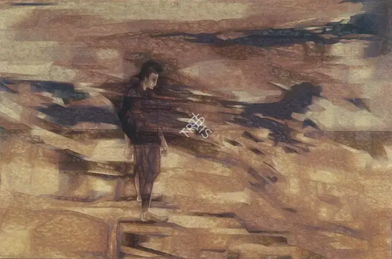 Sabavala, Jehangir (Artist). Figure on a Windswept Beach. Oil on Canvas, 1988 | Pilgrim, Exile, Sorcerer | Painting | FineArts | 00182426