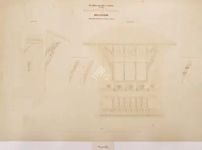 Unknown (Photographer), Plan and Sections of the Mehturee Mahal at Beejapoor, 1850, Antiquarian Photograph