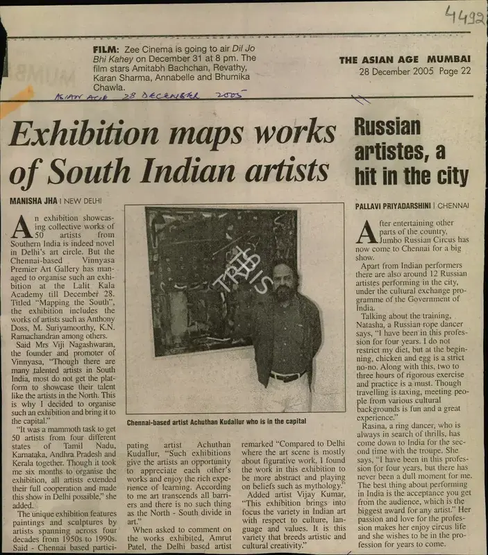 Manisha Jha (Reporter), Exhibition maps works of South Indian Artists, 2005, Newspaper Clipping