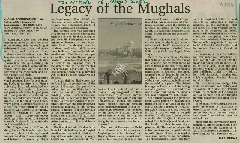 Tara Murali (Reporter), Legacy of the Mughals, 2002, Newspaper Clipping