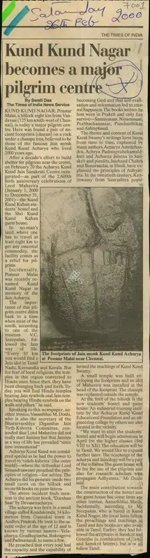Swati Das (Reporter), Kund Kund Nagar Becomes a Major Pilgrim Centre, 2000, Newspaper Clipping