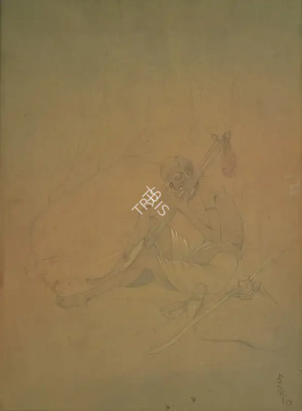 Badri Nath Arya (Artist), Street Singer, 1953, Drawing