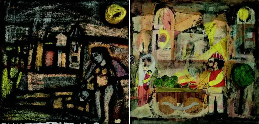 Badri Narayan (Artist), Untitled (Watermelon Seller) (recto); Untitled (The Dream) (verso), 1977, Painting