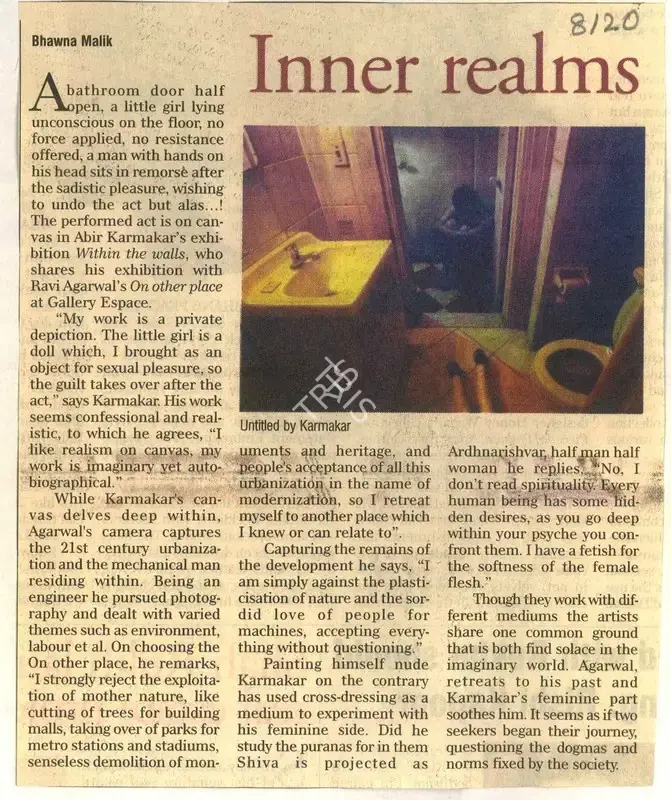 Bhawna Malik (Reporter), Inner Realms, 2008, Newspaper Clipping