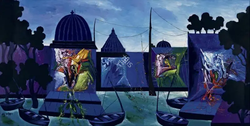 Manu Parekh (Artist), Varanasi In Moon Light, 2012, Painting