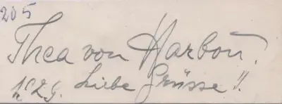 Thea von Harbou (Writer), Harbou, Thea von (Writer), Autograph of Thea von Harbou | Autographed Document, Autographed Document