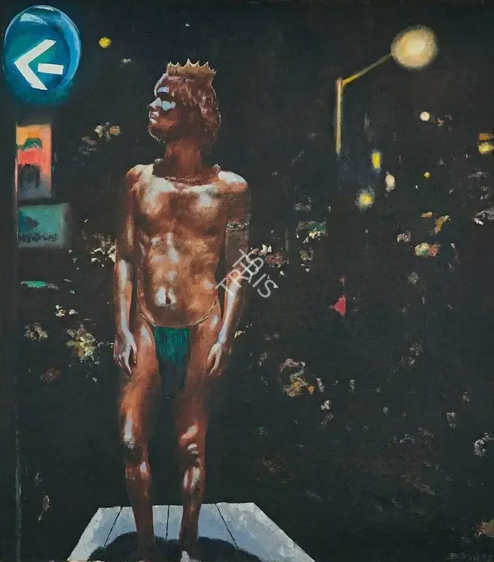 Bhattacharjee, Bikash (Artist). The King on the Street, 1993 | Painting, AG.Onl/12.12.23, 2023 · Asta Guru