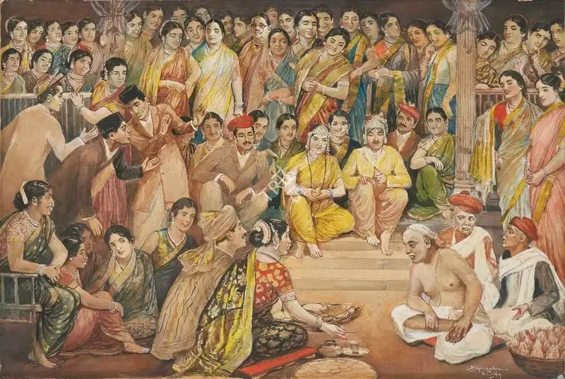 M.V. Dhurandhar (Artist), A Pathare Prabhu wedding ceremony, 1944, Painting