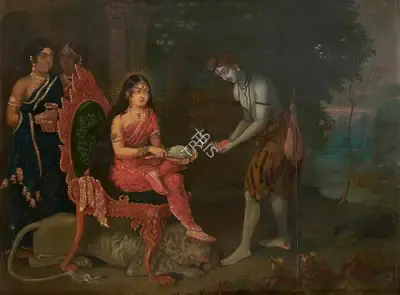 Early Bengal School (Artist), Annapurna Feeding Lord Shiva, Painting