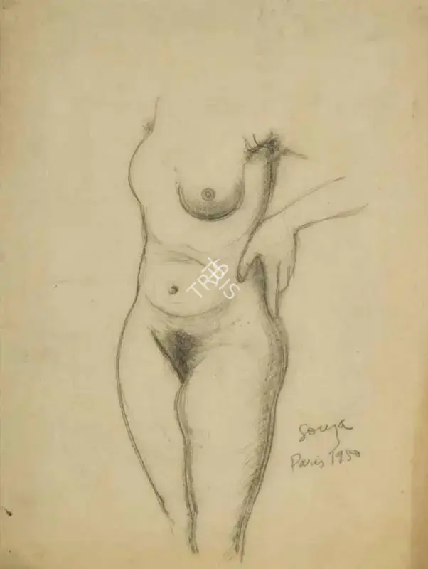 F.N. Souza (Artist), Untitled (Standing nude), 1950, Drawing