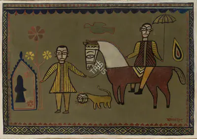 Jamini Roy (Artist), Untitled (Nobleman on Horseback), 1945, Painting