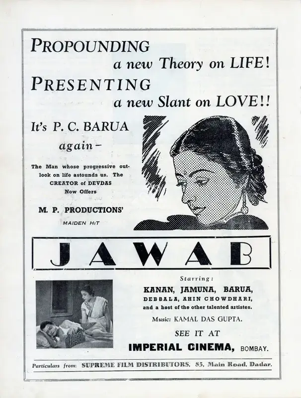 P.C. Barua (Director), Jawab, 1942, Advertisement
